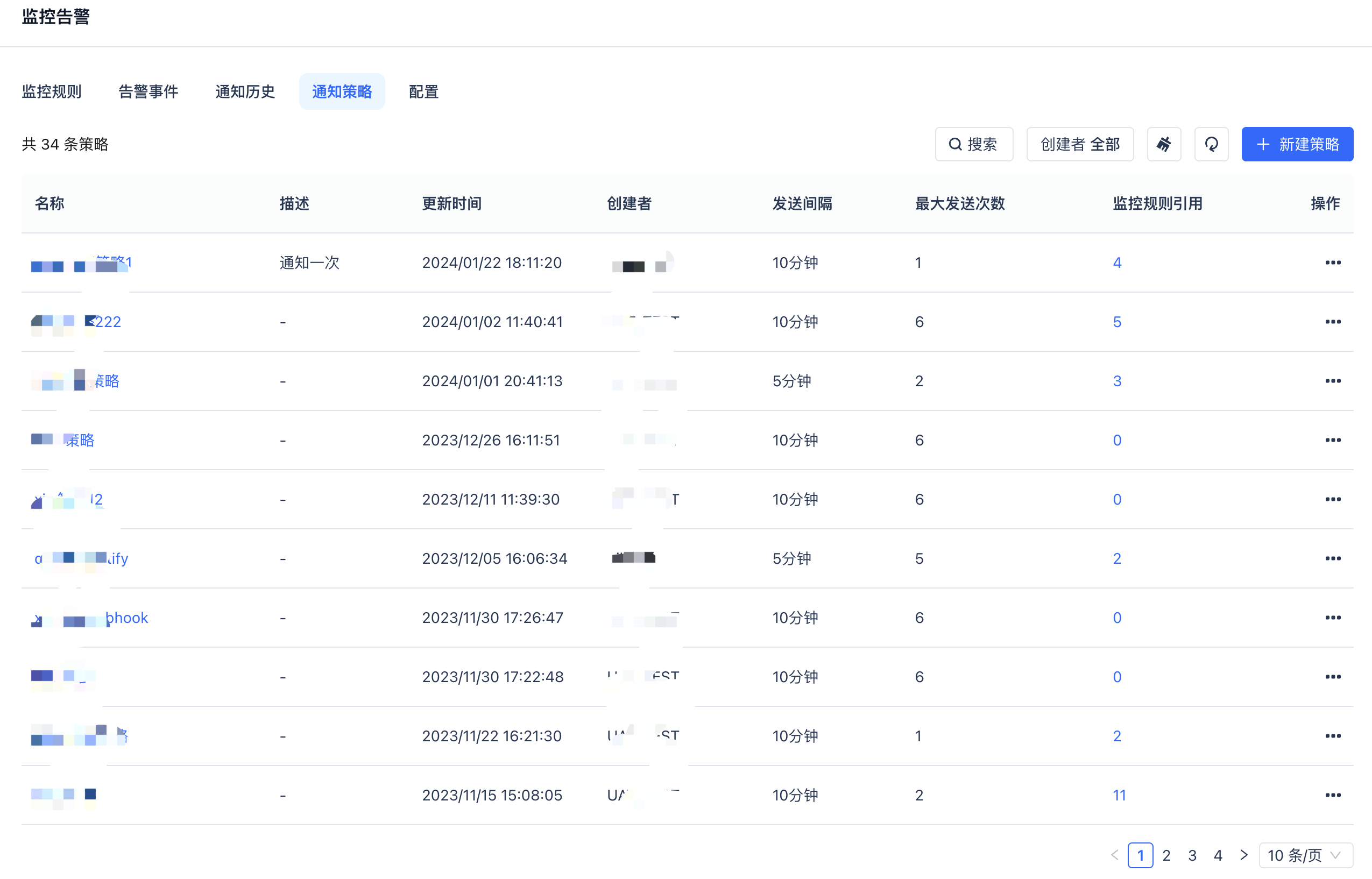 通知策略列表