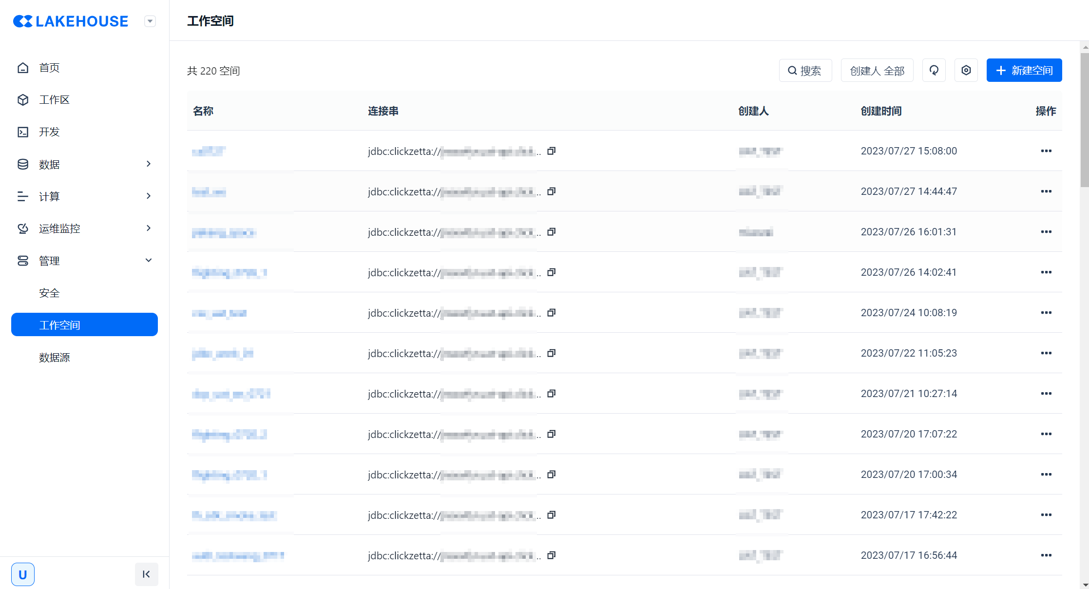 工作空间列表截图